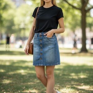 J Crew Slightly Distressed Button-Down Mini Denim Skirt | Casual Chic Jean Skirt